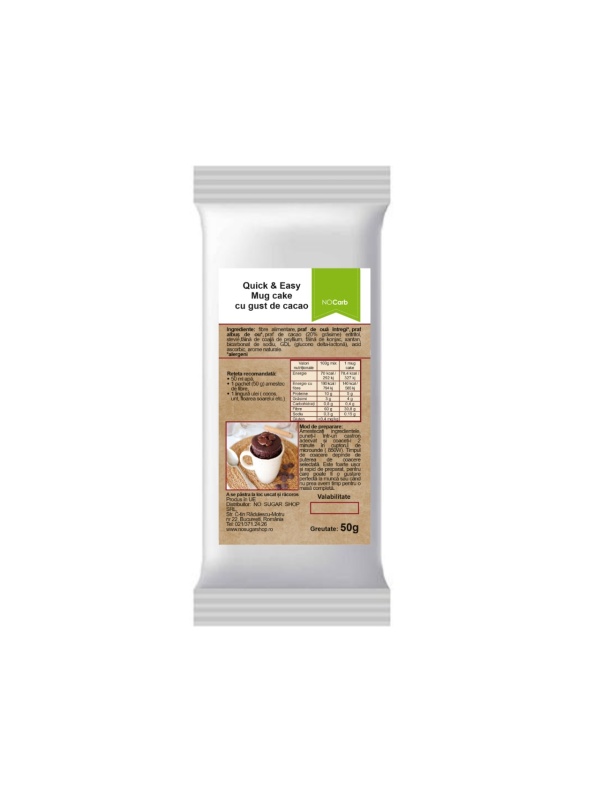 QUICK&EASY MIX pentru MUG CAKE CIOCOLATA (lowcarb, fara zahar, fara gluten, keto) 50g - NoCarb