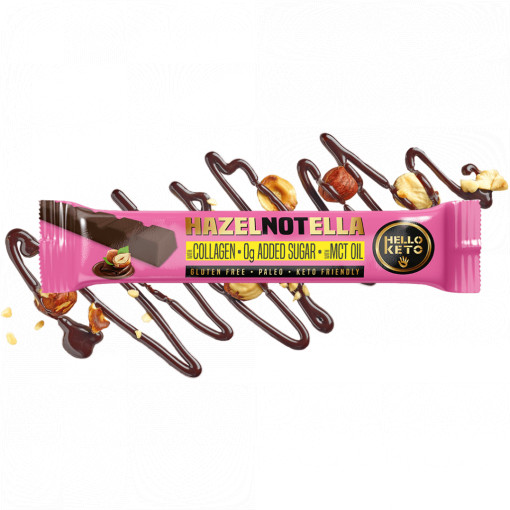 Baton de ciocolata cu colagen si crema de alune de padure (fara zahar, fara gluten, keto, paleo) 40g - Hello Keto