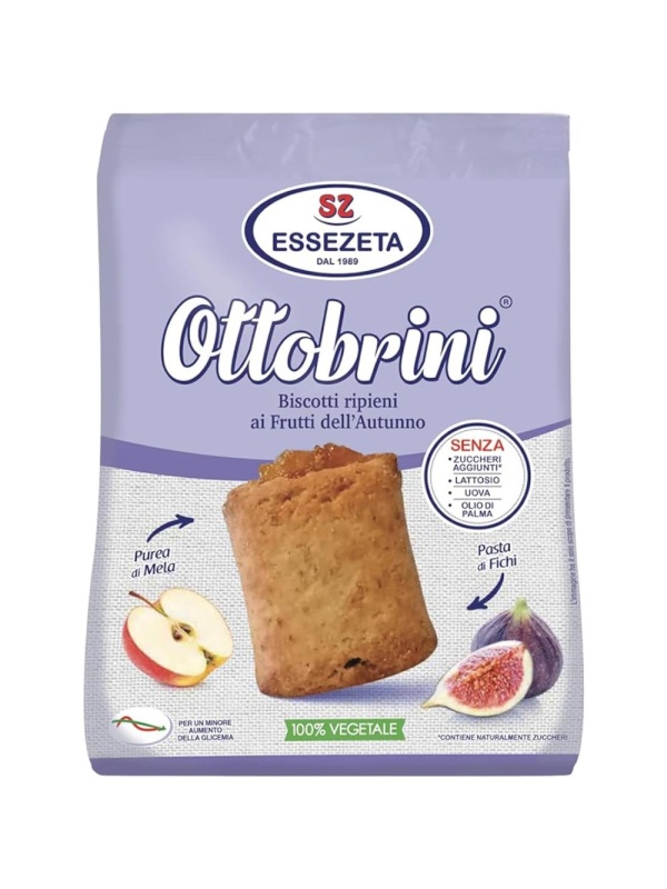 Biscuiti umpluti cu umplutura de mere si smochine OTTOBRINI (fara zahar, lactoza, oua, ulei de palmier) 250g - Senza Zucchero