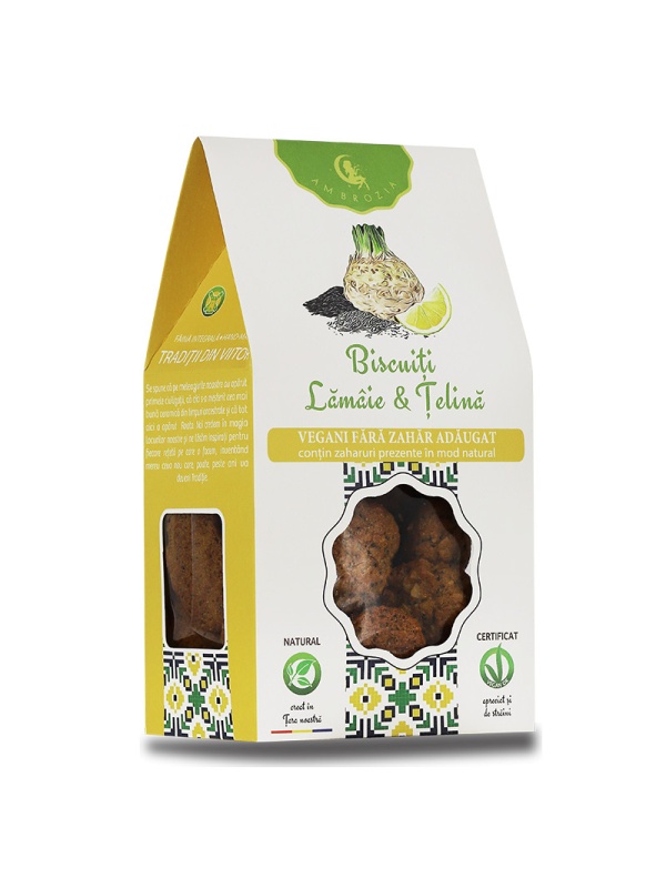 Biscuiti vegani cu lamaie si telina (fara zahar) 130g - Hiper Ambrozia