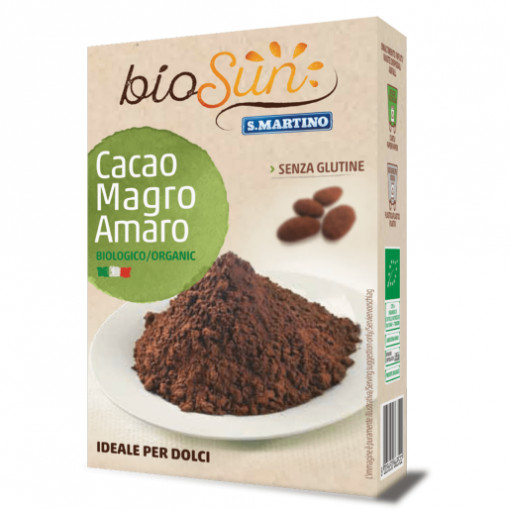 Pudra de cacao bio amaruie, continut scazut de grasimi, fără gluten, vegan 75g - bioSUN
