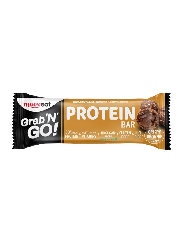 Baton proteic Crispy Brownie Grab N go (cu STEVIA, fara zahar,fara gluten) 40g - Mooveat