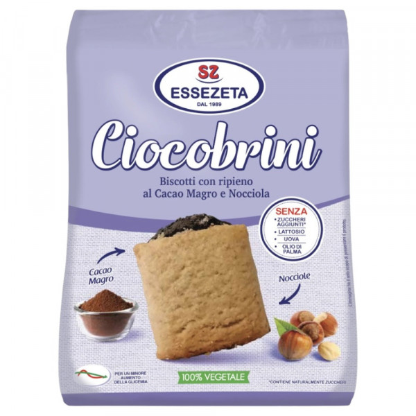 Biscuiti umpluti cu crema de ciocolata si alune CIOCOBRINI (fara zahar, lactoza, oua, ulei de palmier) 250g - Senza Zucchero
