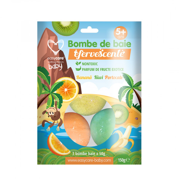 Bombe de baie efervescente pentru copii cu parfum de fructe exotice 3 buc/punga - EASYCARE BABY