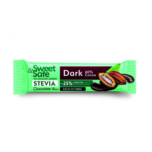 Ciocolata neagra cu Stevia (fara zahar) 25g - Sweet&Safe