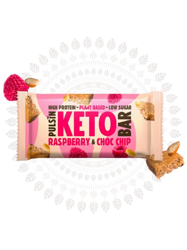 Baton keto CHOP CHIP RASPBERRY (fara zahar, fara gluten, lowcarb) 50g - Pulsin