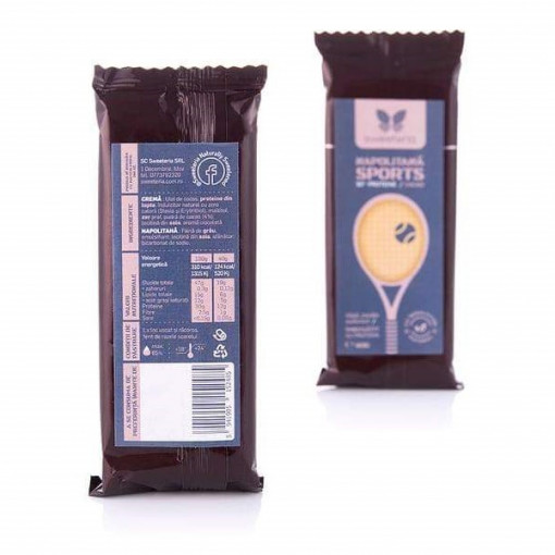 Napolitană proteica cu cacao si Stevia, fara zahar 40g - Sweeteria SPORTS