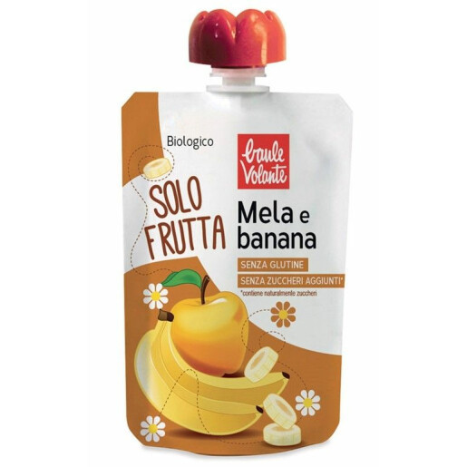 Piure bio de mere si banane, fara gluten, fara zahar adaugat, Baule Volante 100g