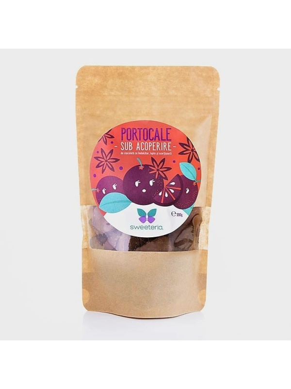 Portocale felii invelite in ciocolata cu lapte si Scortisoara, Stevia (fara zahar) 200g - Sweeteria