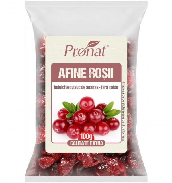 Afine rosii uscate (merisoare, cranberry), 100g Pronat