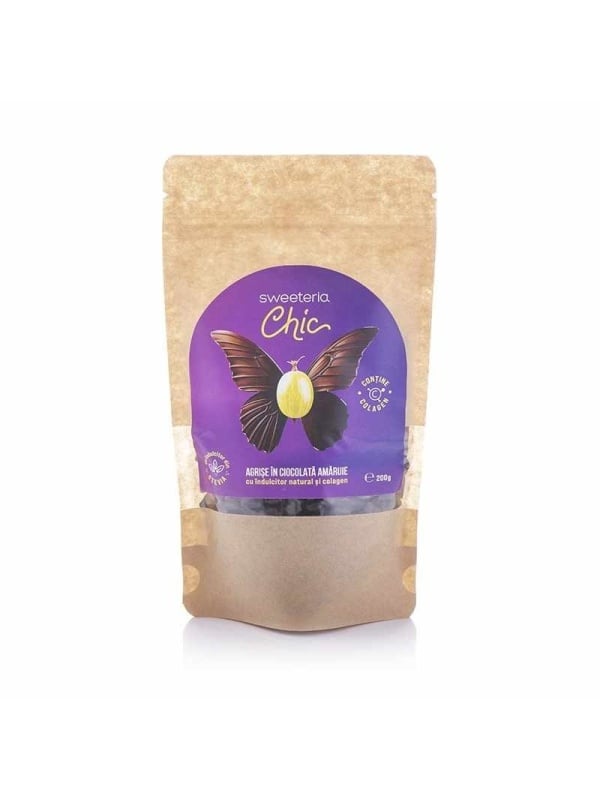 Agrise invelite in ciocolata amaruie cu Colagen (fara zahar, vegan ) 200g - Sweeteria Chic