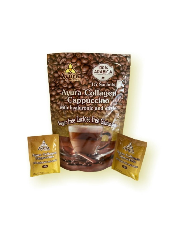 Cappucino instant cu colagen si Stevia (15 plicuri) (fara zahar, fara lactoza, fara gluten)225g - Ayura Herbal