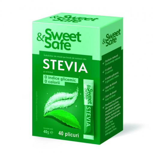 Indulcitor natural cu Stevia 40 pliculete - Sweet&Safe - Sly