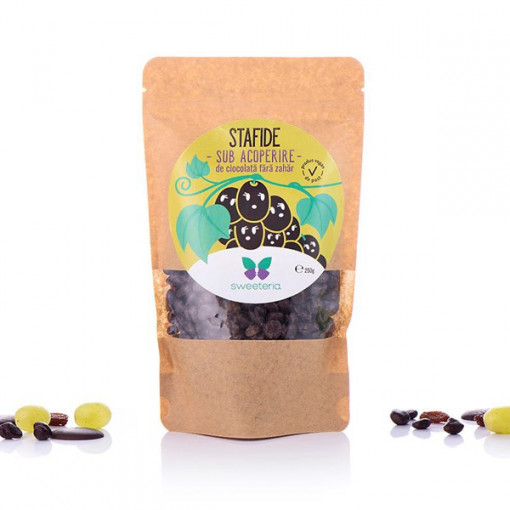 Stafide invelite in ciocolata neagra cu Stevia (fara zahar) 250g - Sweeteria