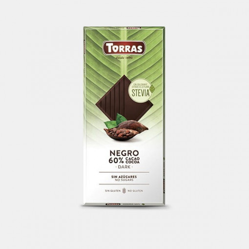Ciocolata neagra 60% cu STEVIA (fara zahar, fara gluten) 100g - Torras