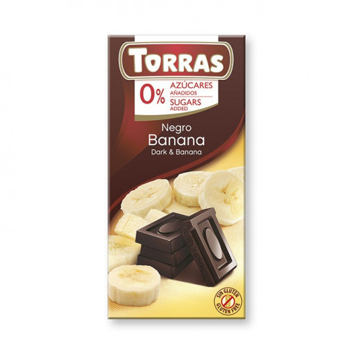 Ciocolata neagra cu banana (fara zahar, fara gluten) 75g - Torras