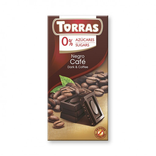 Ciocolata neagra cu cafea (fara zahar, fara gluten) 75g - Torras