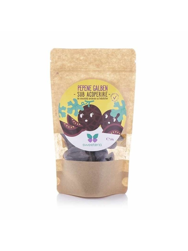 Pepene galben invelit in ciocolata amaruie (fara zahar, vegan ) 200g - Sweeteria
