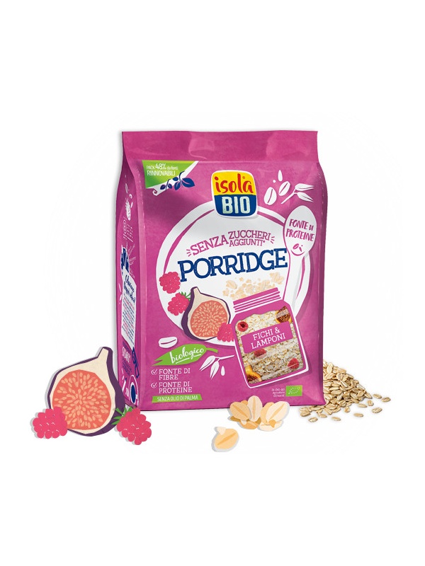 Porridge bio cu smochine și zmeură (fara zahar, vegan) 375g - Isola Bio