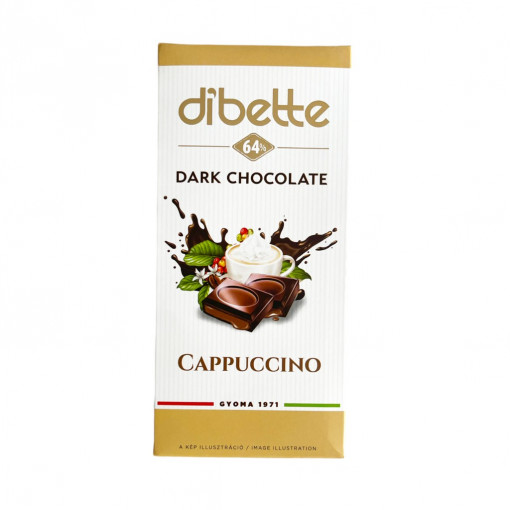 Ciocolata neagra 64% cu crema de Cappuccino (fara zahar) 80g - Dibette