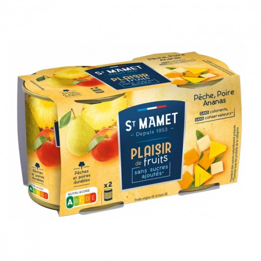 Compot Mix Piersici, pere, ananas (fara zahar) 2x212g - St MAMET