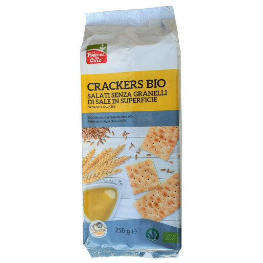 Crackers sarati bio, fara sare granulata la suprafata, cu ulei extravirgin de masline 10%, vegan, La Finestra Sul Cielo 250g