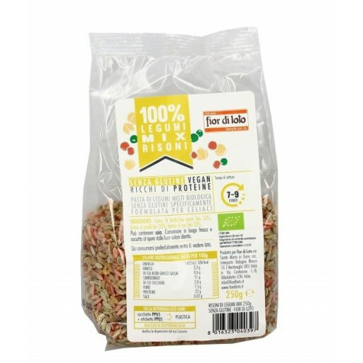 Paste bio Risoni mix legume (linte rosie, mazare, naut), fara gluten, Fior di Loto 250g