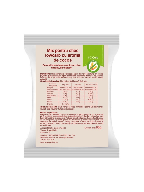 Mix pentru chec cu COCOS (lowcarb, fara zahar, fara gluten, keto) 80g - NoCarb