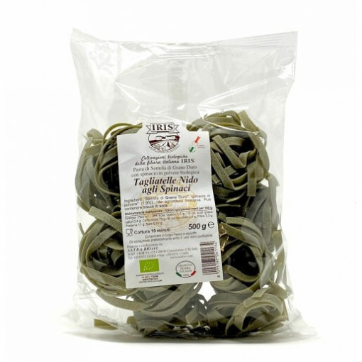 Paste bio Tagliatelle din grau dur cu spanac 500g - Iris