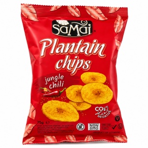 Chipsuri din Banane Plantain cu chili (fara zahar, fara gluten, vegan) 75g - Samai