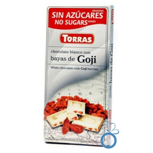Ciocolata alba cu fructe Goji (fara zahar, fara gluten) 75g - Torras - Img 2