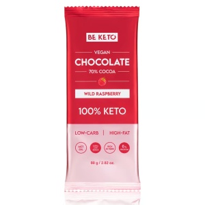 Ciocolata keto 70% cacao, cu Zmeura si ulei MCT (fara zahar, vegan, lowcarb) 80g - BE KETO
