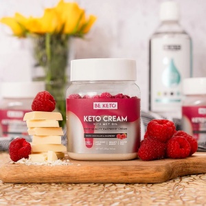 Crema tartinabila KETO Ciocolata Alba si Zmeura + MCT (fara zahar) 250g - BE KETO - Img 2