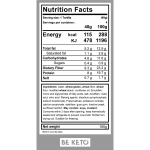 Lipii / Tortilla KETO proteice (vegetarian, fara ulei de palmier) 4x40g - BE KETO - Img 2