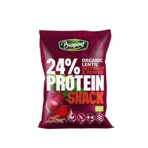 Snack proteic din linte ECO cu aroma de Sfecla Rosie si Piper (fara zahar, fara gluten) 50g - Biopont
