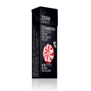 Bomboane tari fara zahar cu capsuni, crema de lapte si iaurt grecesc 32g - ZERO