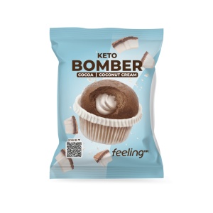 Briosa BOMBER cu cacao si crema de COCOS (Low-Carb, proteica, fara zahar, Keto friendly) 50g - FeelingOK