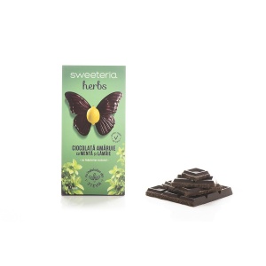 Ciocolata amaruie cu menta si lamaie cu Stevia (fara zahar) 100g - Sweeteria herbs - Img 1