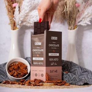 Ciocolata keto neagra 70% cu ulei MCT si NUCI PECAN (fara zahar, lowcarb, vegan) 80g - BE KETO - Img 3