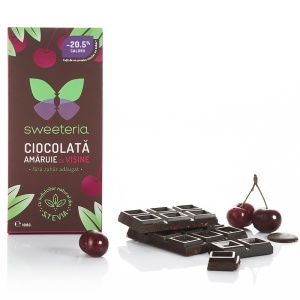 Ciocolata neagra 70% cu visine si Stevia 100g - Sweeteria