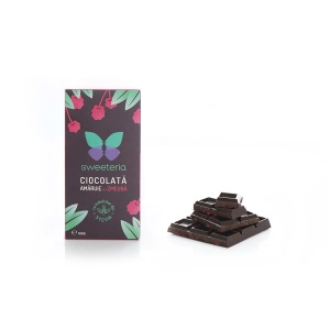 Ciocolata neagra 70% cu zmeura si Stevia 100g - Sweeteria - Img 1