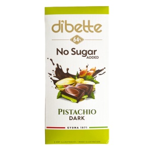 Ciocolata neagra cu crema de fistic si Stevia (fara zahar) 80g - Dibette - Img 1