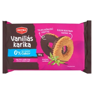 Fursecuri rondele vanilie semiglazurate cu ciocolata (fara zahar) 150g - Detki - Img 1