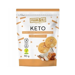 Mini biscuiti KETO cu Caramel Sărat, Cocos și Migdale (fara zahar, fara gluten, lowcarb, vegan) 90g – Frank&Oli