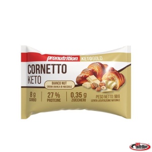 Croissant KETO cu CIOCOLATA ALBA si ALUNE DE PADURE (fara zahar, proteic, lowcarb) 50g - Pro Nutrition