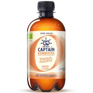 Kombucha Zero cu Ghimbir si Lamaie Eco 400ml (fara zahar, fara gluten, vegan) - The Gutsy Captain - Img 1