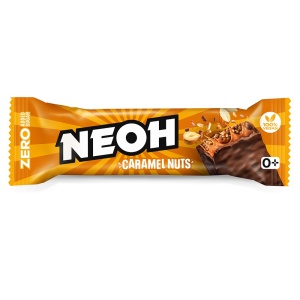 Baton cu migdale si alune de padure, caramel, invelit cu cacao (fara zahar, vegan) 28g - NEOH - Img 1