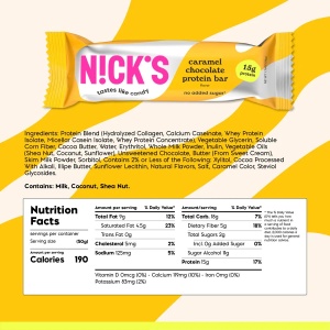 Baton Proteic Caramel Chocolate cu Stevia (fara zahar) 50g - Nick's - Img 4