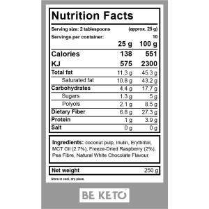 Crema tartinabila KETO Ciocolata Alba si Zmeura + MCT (fara zahar) 250g - BE KETO - Img 4