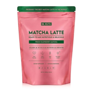 Matcha Latte ECO cu ulei MCT C8, Colagen, unt Ghee, ZMEURA si Stevia (fara zahar, keto) 250g - BE KETO